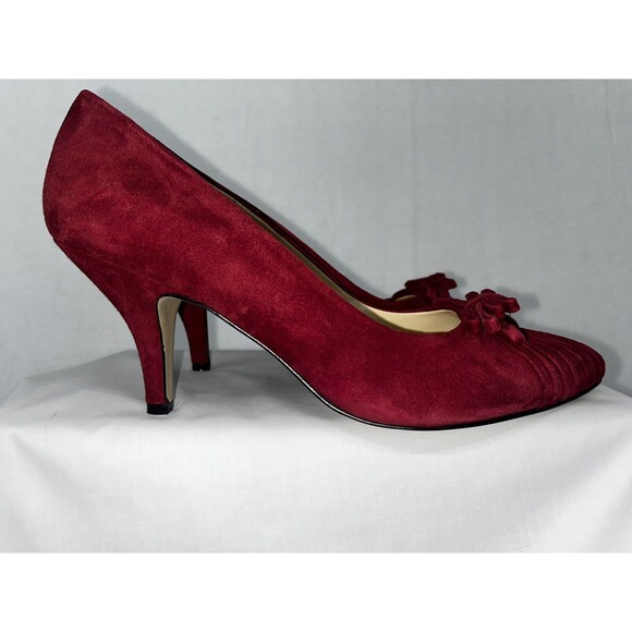 Enzo Angiolini Red Suede Pleated Toe With Bow Woman’s Heels Size 9.5 M - Picture 2 of 15